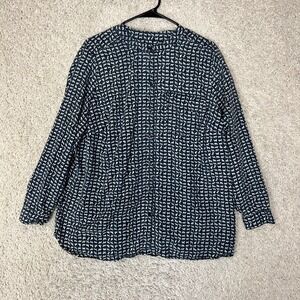 Liz Claiborne Horse Print Button Down Shirt Womens 2X Blue Equestrian Pony